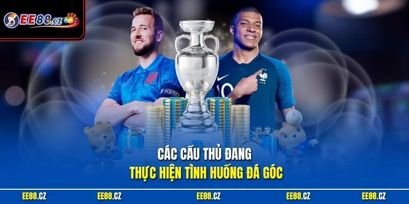 Các cầu thủ đang thực hiện tình huống đá góc